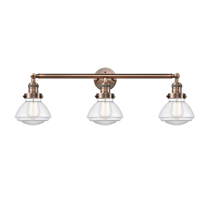 Olean Bath Vanity Light shown in the Antique Copper finish with a Clear shade