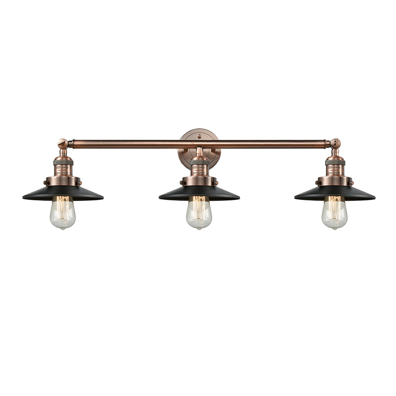 Railroad Bath Vanity Light shown in the Antique Copper finish with a Matte Black shade