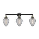 Geneseo Bath Vanity Light shown in the Black Antique Brass finish with a Clear Crackled shade
