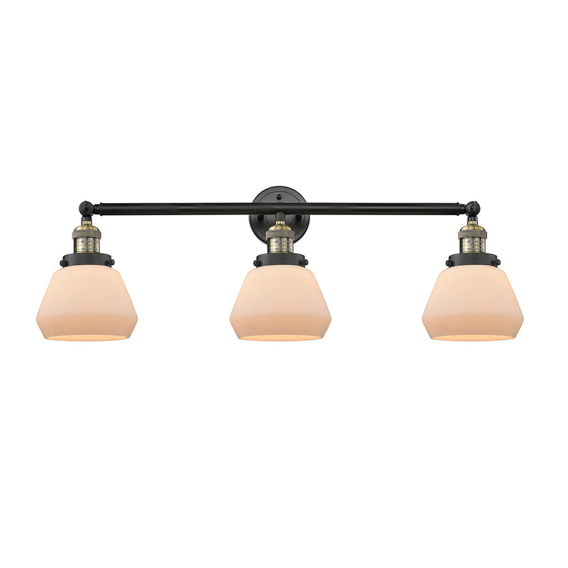 Fulton Bath Vanity Light shown in the Black Antique Brass finish with a Matte White shade