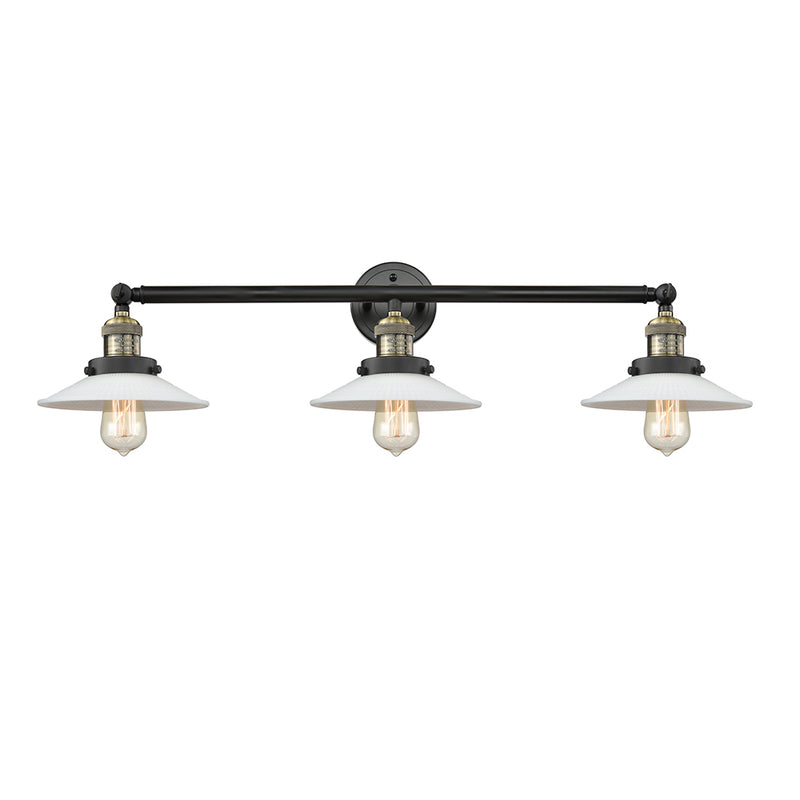 Halophane Bath Vanity Light shown in the Black Antique Brass finish with a Matte White Halophane shade