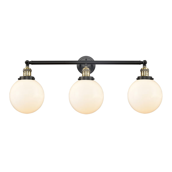 Beacon Bath Vanity Light shown in the Black Antique Brass finish with a Matte White shade