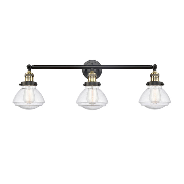 Olean Bath Vanity Light shown in the Black Antique Brass finish with a Seedy shade