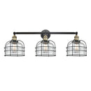 Bell Cage Bath Vanity Light shown in the Black Antique Brass finish with a Seedy shade