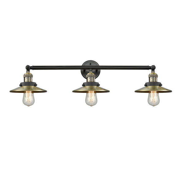 Railroad Bath Vanity Light shown in the Black Antique Brass finish with a Antique Brass shade