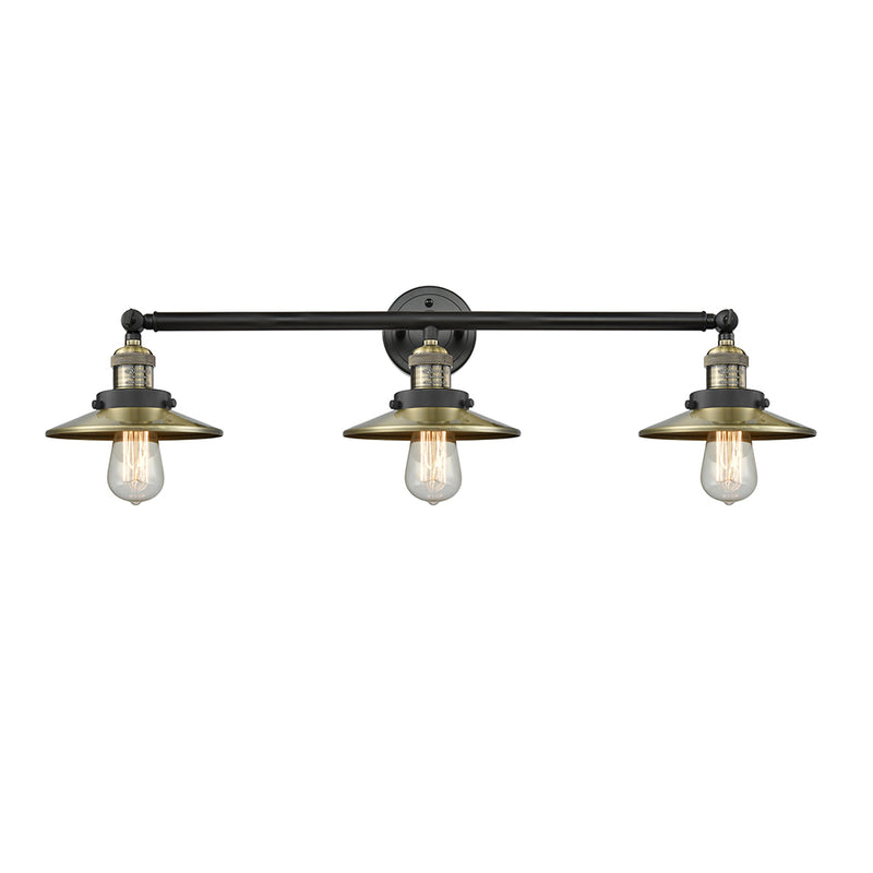 Railroad Bath Vanity Light shown in the Black Antique Brass finish with a Antique Brass shade