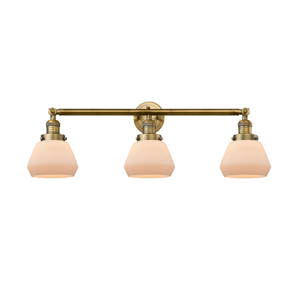 Fulton Bath Vanity Light shown in the Brushed Brass finish with a Matte White shade