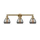 Fulton Bath Vanity Light shown in the Brushed Brass finish with a Plated Smoke shade