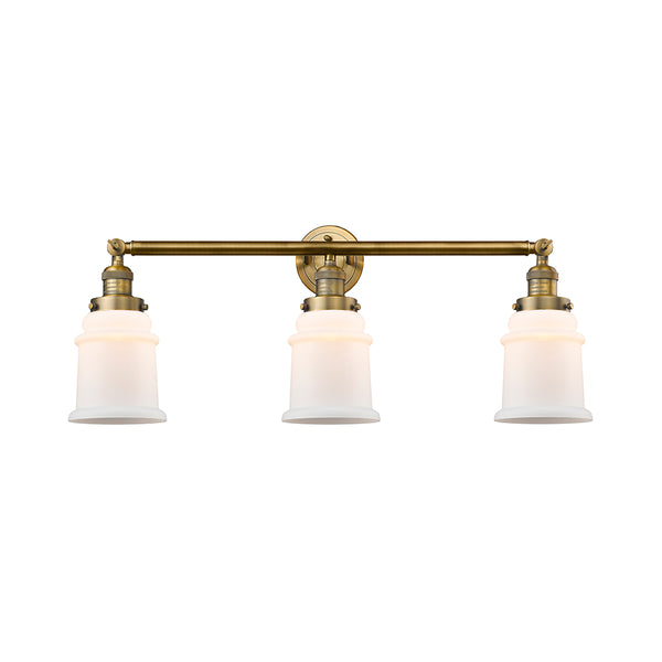 Canton Bath Vanity Light shown in the Brushed Brass finish with a Matte White shade