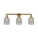 Stanton Bath Vanity Light shown in the Brushed Brass finish with a Clear Wire Mesh shade