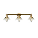 Halophane Bath Vanity Light shown in the Brushed Brass finish with a Clear Halophane shade