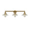 Halophane Bath Vanity Light shown in the Brushed Brass finish with a Clear Halophane shade