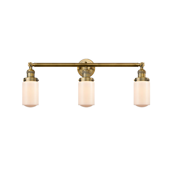 Dover Bath Vanity Light shown in the Brushed Brass finish with a Matte White shade