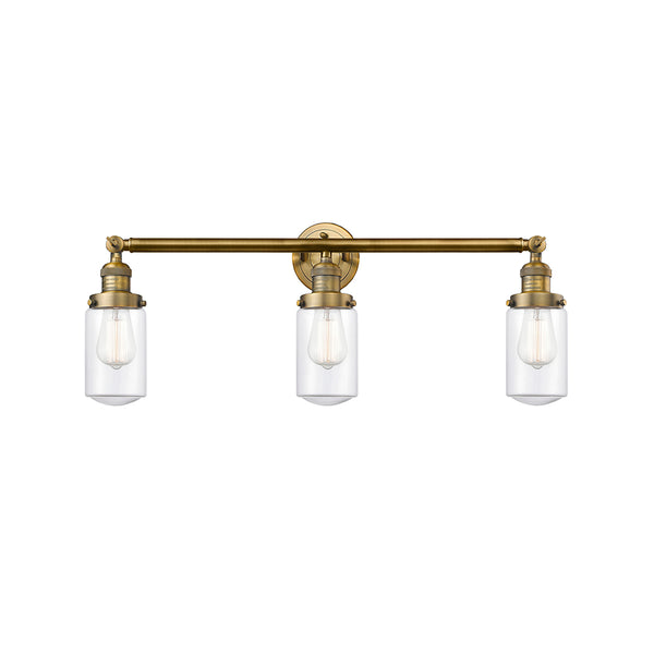 Dover Bath Vanity Light shown in the Brushed Brass finish with a Clear shade