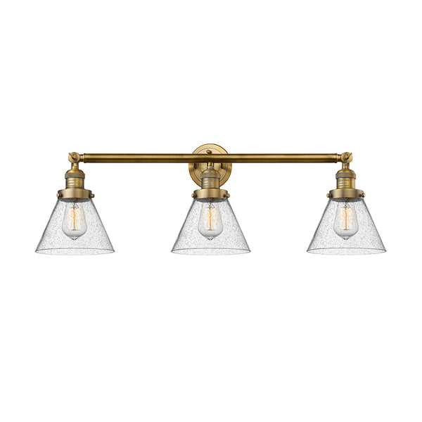 Cone Bath Vanity Light shown in the Brushed Brass finish with a Seedy shade