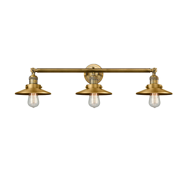 Railroad Bath Vanity Light shown in the Brushed Brass finish with a Brushed Brass shade