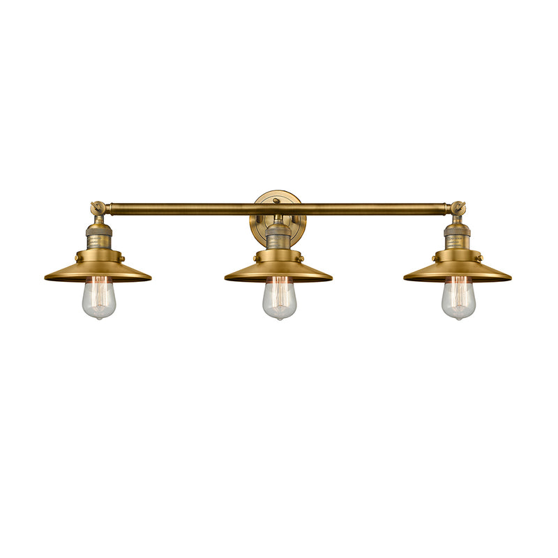 Railroad Bath Vanity Light shown in the Brushed Brass finish with a Brushed Brass shade