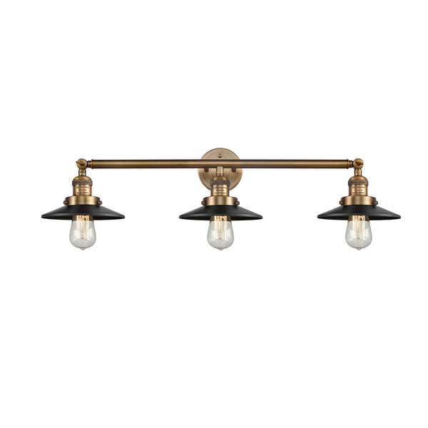 Railroad Bath Vanity Light shown in the Brushed Brass finish with a Matte Black shade
