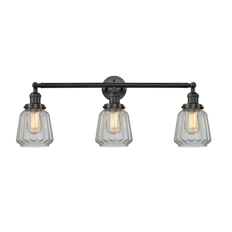 Chatham Bath Vanity Light shown in the Matte Black finish with a Clear shade