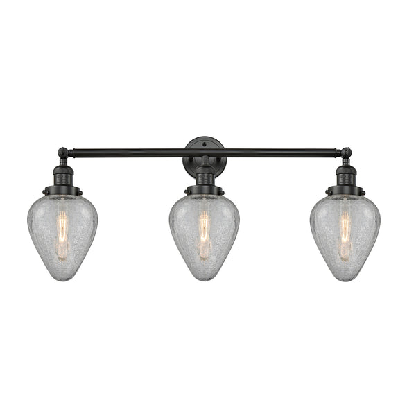 Geneseo Bath Vanity Light shown in the Matte Black finish with a Clear Crackled shade