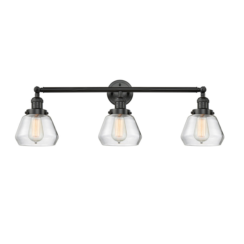 Fulton Bath Vanity Light shown in the Matte Black finish with a Clear shade