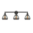 Fulton Bath Vanity Light shown in the Matte Black finish with a Plated Smoke shade