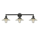 Halophane Bath Vanity Light shown in the Matte Black finish with a Clear Halophane shade