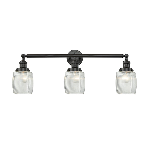 Colton Bath Vanity Light shown in the Matte Black finish with a Clear Halophane shade