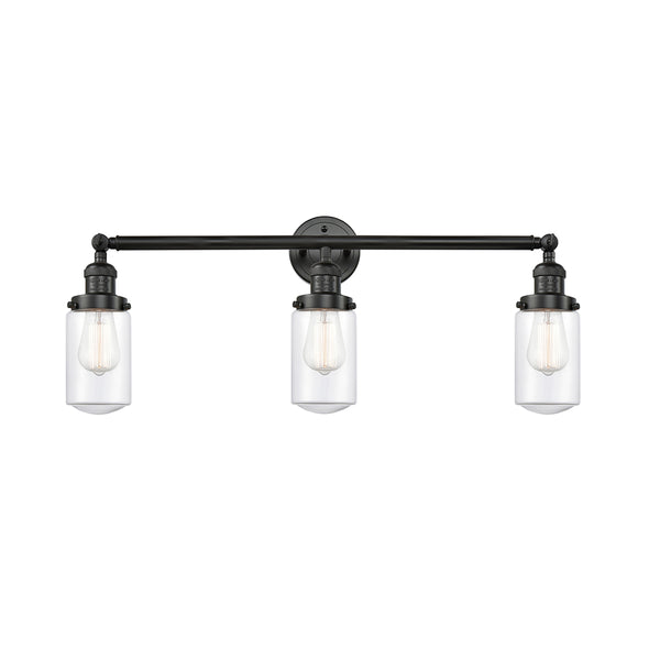 Dover Bath Vanity Light shown in the Matte Black finish with a Clear shade