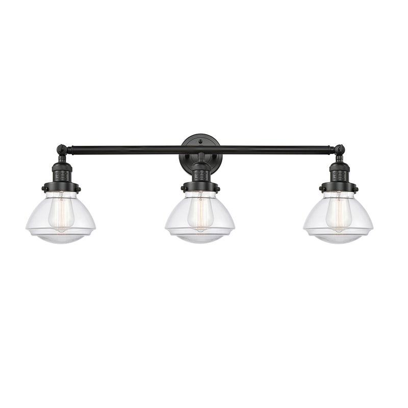 Olean Bath Vanity Light shown in the Matte Black finish with a Clear shade