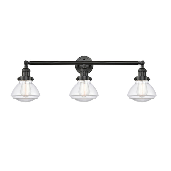 Olean Bath Vanity Light shown in the Matte Black finish with a Clear shade