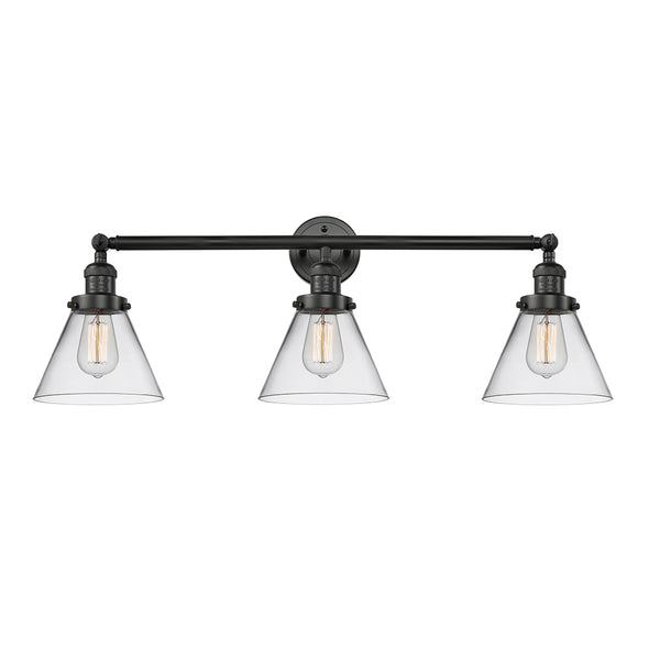 Cone Bath Vanity Light shown in the Matte Black finish with a Clear shade