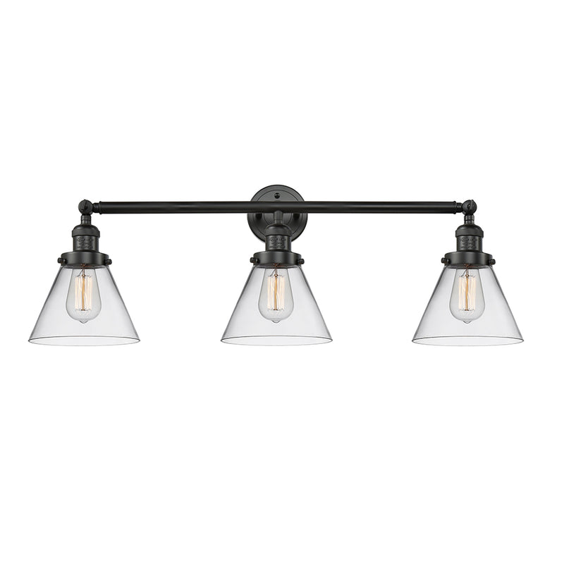 Cone Bath Vanity Light shown in the Matte Black finish with a Clear shade