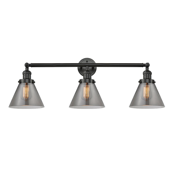 Cone Bath Vanity Light shown in the Matte Black finish with a Plated Smoke shade