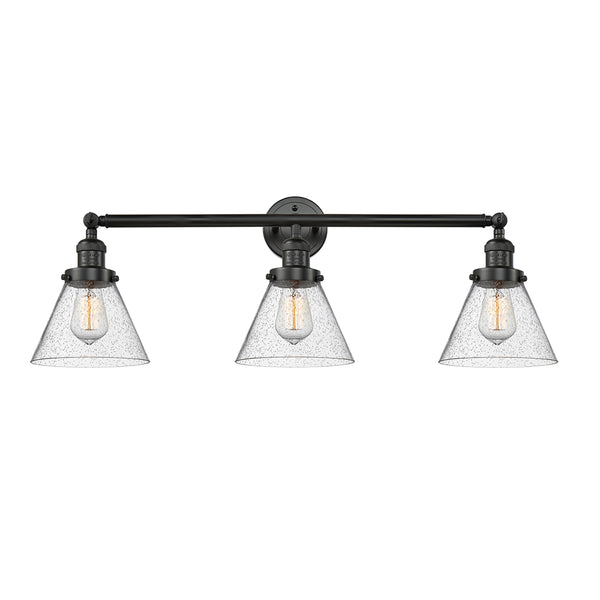 Cone Bath Vanity Light shown in the Matte Black finish with a Seedy shade