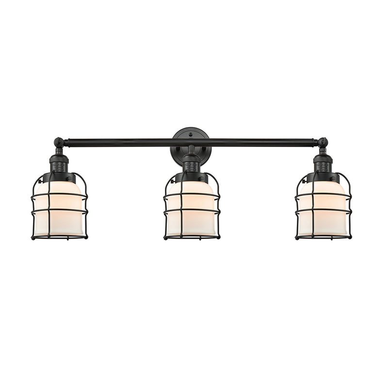 Bell Cage Bath Vanity Light shown in the Matte Black finish with a Matte White shade