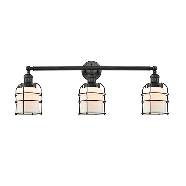 Bell Cage Bath Vanity Light shown in the Matte Black finish with a Matte White shade