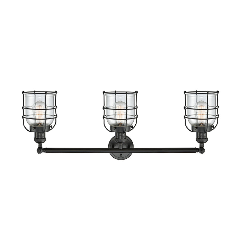 Innovations Lighting Small Bell Cage 3 Light Bath Vanity Light Part Of The Franklin Restoration Collection 205-BK-G52-CE-LED