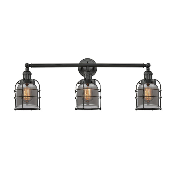 Bell Cage Bath Vanity Light shown in the Matte Black finish with a Plated Smoke shade