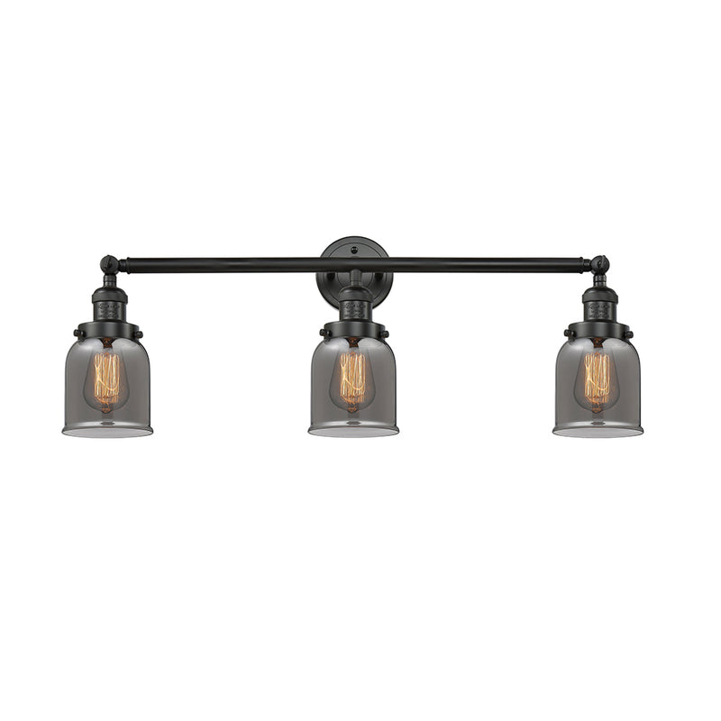 Bell Bath Vanity Light shown in the Matte Black finish with a Plated Smoke shade