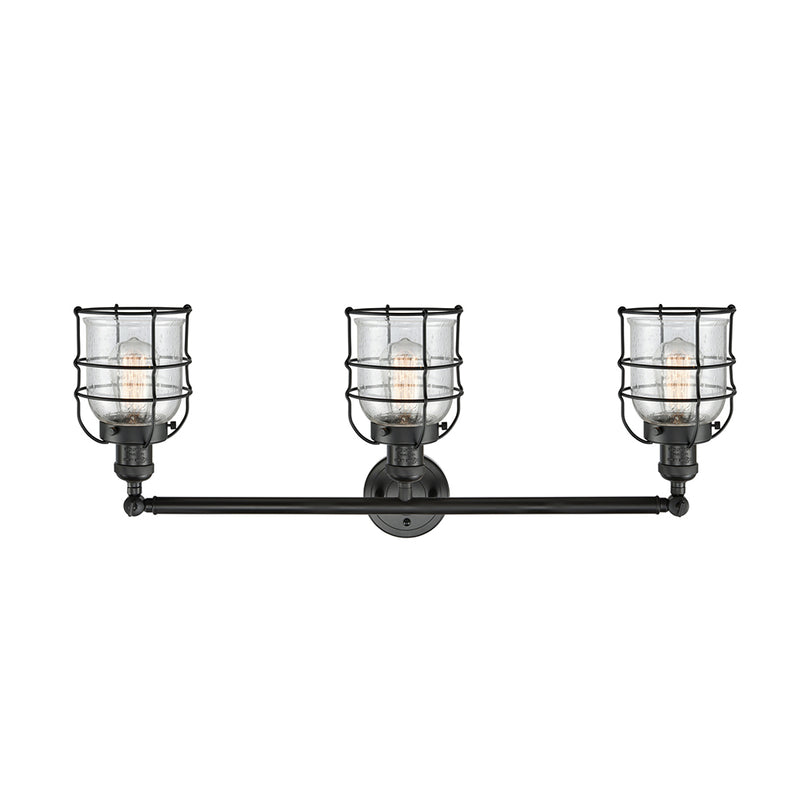 Innovations Lighting Small Bell Cage 3 Light Bath Vanity Light Part Of The Franklin Restoration Collection 205-BK-G54-CE-LED