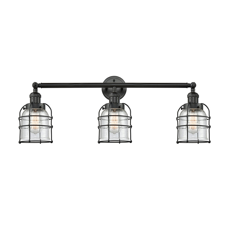 Bell Cage Bath Vanity Light shown in the Matte Black finish with a Seedy shade