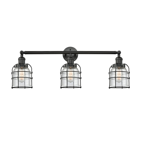 Bell Cage Bath Vanity Light shown in the Matte Black finish with a Seedy shade