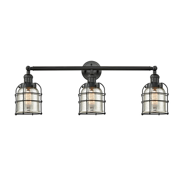 Bell Cage Bath Vanity Light shown in the Matte Black finish with a Silver Plated Mercury shade