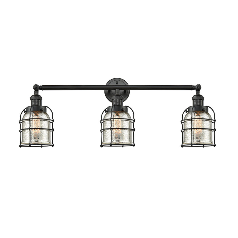 Bell Cage Bath Vanity Light shown in the Matte Black finish with a Silver Plated Mercury shade