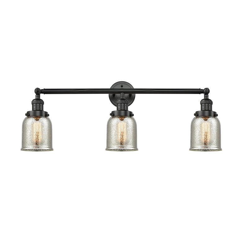 Bell Bath Vanity Light shown in the Matte Black finish with a Silver Plated Mercury shade
