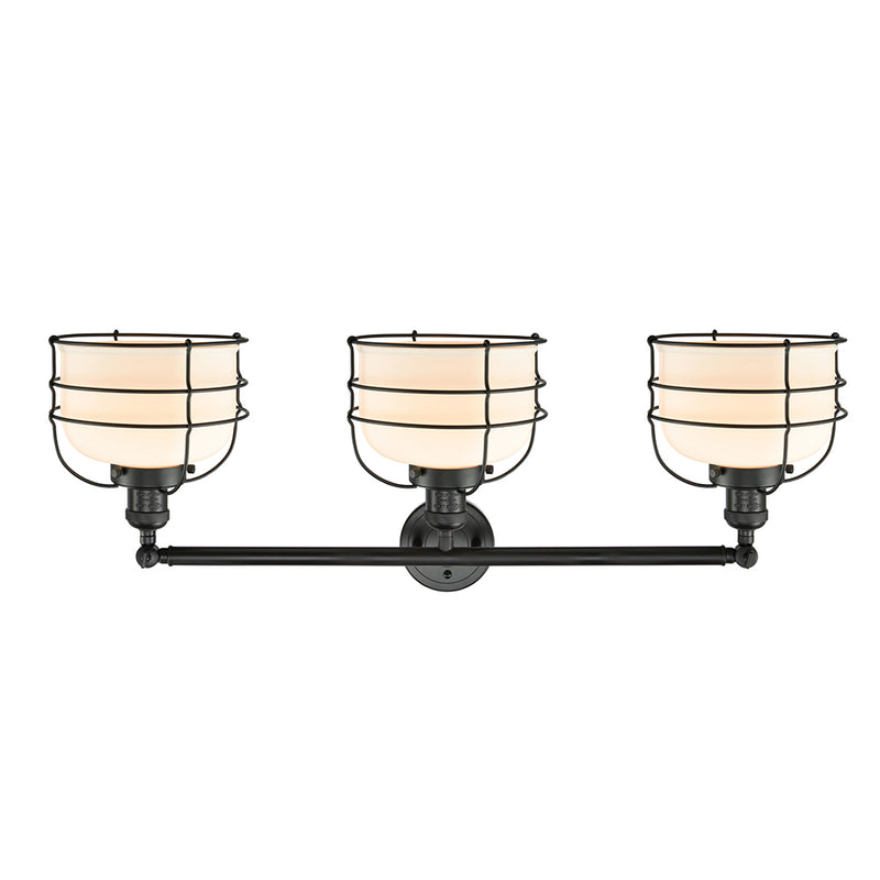 Innovations Lighting Large Bell Cage 3 Light Bath Vanity Light Part Of The Franklin Restoration Collection 205-BK-G71-CE-LED
