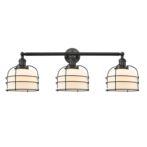 Bell Cage Bath Vanity Light shown in the Matte Black finish with a Matte White shade