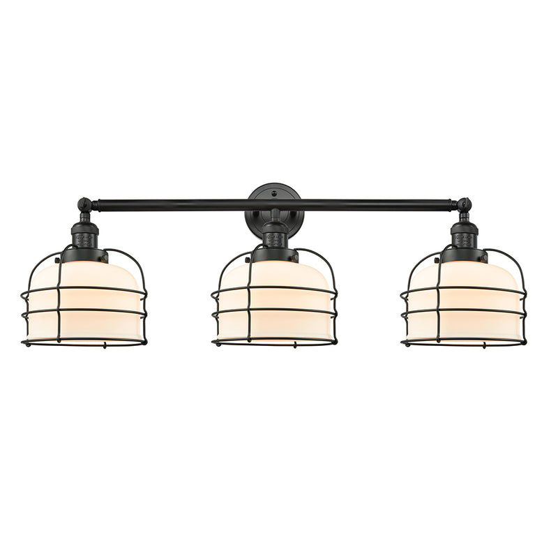 Bell Cage Bath Vanity Light shown in the Matte Black finish with a Matte White shade
