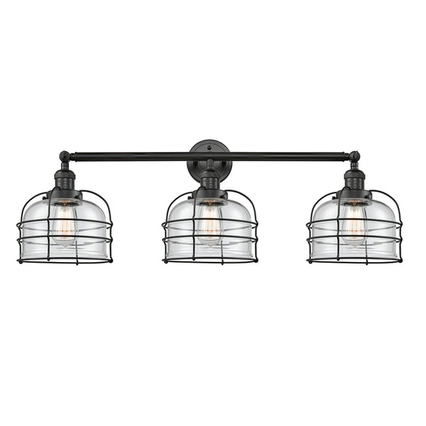 Bell Cage Bath Vanity Light shown in the Matte Black finish with a Clear shade